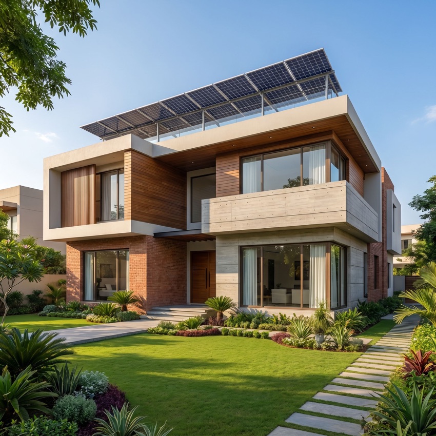 Modern Pakistani home with rooftop solar panels