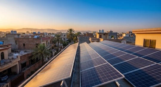 Solar panels on a rooftop in Pakistan